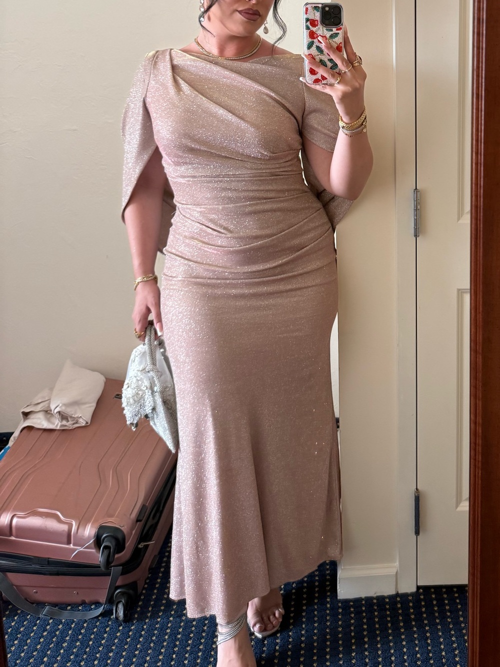 Betsy & Adam Glitter Rose Pink Evening Gown - Picture 2 of 6